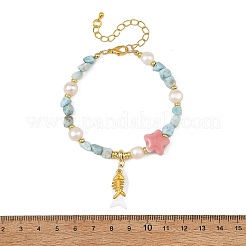 Bracelets d'été en alliage à arêtes de poisson et coquillages naturels&nbsp;BJEW-JB14438