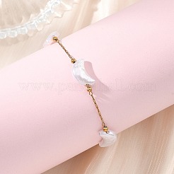 Pulseras de eslabones con cuentas de perlas de imitación y diseño de luna&nbsp;BJEW-JB13906