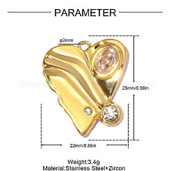 Strukturierte Anhänger aus Edelstahl 304 mit Zirkonia-Pavé&nbsp;STAS-OY014-51G-02