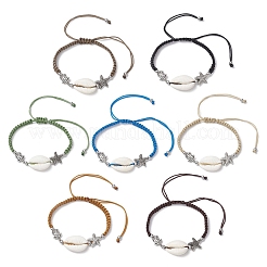 7 Stück 7 Farben natürliche Kauri-Muschel geflochtene Perlenarmbänder für Frauen&nbsp;BJEW-JB11765