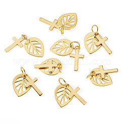 10 Stück Kreuz mit Blatt-Messinganhänger&nbsp;PALLOY-TAC0273
