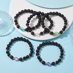Bracelet extensible en perles rondes mélangées naturelles et synthétiques&nbsp;BJEW-JB10009
