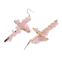 Orecchini pendenti con croce in quarzo rosa naturale&nbsp;EJEW-Z071-01G-01
