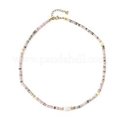 Colliers de perles rondelles facettées en rhodonite naturelle avec perles de riz en perles naturelles&nbsp;NJEW-JN06529