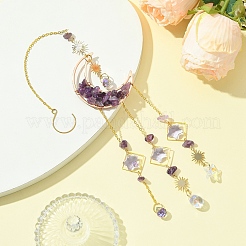 Décorations pendentif lune en copeaux d'améthyste naturelle&nbsp;HJEW-FS00027-05