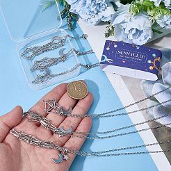6 Stück 3 Stile 304 Edelstahl leere Makramee Beutel Stern Mond Anhänger Kabel Kette Halskette machen&nbsp;NJEW-SC0001-87