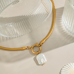 Colliers tendance irréguliers en acier inoxydable avec pendentif rectangulaire en perles d'eau douce naturelles pour femmes&nbsp;FS5153