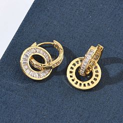 Pendientes de aro de latón con micro circonitas y cubic zirconia transparente&nbsp;EJEW-C181-09G