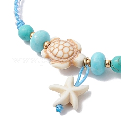 Bracelets à breloques en perles turquoise synthétiques teintées d'étoiles de mer et de tortues&nbsp;BJEW-MZ00257-02