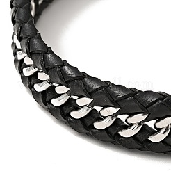 Lederarmband mit geflochtenen Panzerketten und Magnetverschlüssen aus Edelstahl 304 für Männer und Frauen&nbsp;BJEW-C021-05