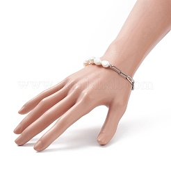 Armband aus natürlichen Barockperlen mit Büroklammerketten aus 304er Edelstahl für Damen&nbsp;BJEW-JB08970