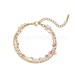 Edelsteinsplitter mit Kunststoffperlen-Mehrstrangarmbändern für Damen&nbsp;BJEW-G739-01G