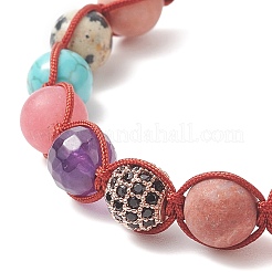 Bracelet de perles rondes tressées en pierres précieuses naturelles mélangées&nbsp;BJEW-JB09298