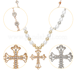 2 Stück Halskette mit Strass-Kreuz-Fleury-Anhänger in 2 Farben und Ketten aus Kunststoffperlen&nbsp;NJEW-AN0001-77
