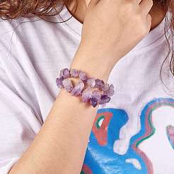 2 pièces 2 bracelets de perles tressées en améthyste synthétique de style avec breloque pépite irrégulière&nbsp;JX166A