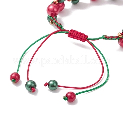 Pulseras trenzadas con cuentas de perlas de vidrio navideñas para mujer&nbsp;BJEW-MZ00254