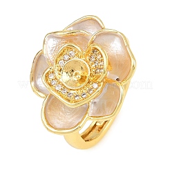 Anillo brazalete de latón con microengaste de circonitas cúbicas y esmalte en forma de flor.&nbsp;KK-CBAC351-06G-04