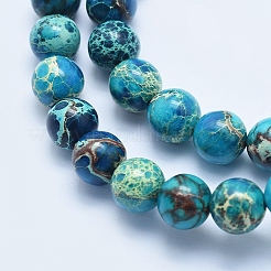 Brins de perles rondes en jaspe impérial naturel teint et chauffé&nbsp;G-M274-05-6mm