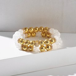 Set aus elastischen Armbändern mit runden Perlen aus natürlichem Knisterquarz und Lavagestein&nbsp;BJEW-JB07206