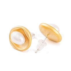 Flache runde Ohrstecker aus Messing und Süßwasserperlen für Damen&nbsp;EJEW-G391-04MG