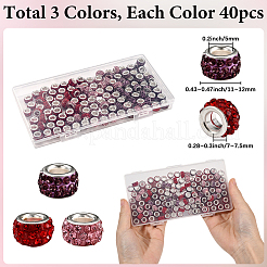 120 Stück 3 Farben Polymer Clay Strass europäische Großlochperlen mit silberfarben plattierten Messingkernen&nbsp;FPDL-LT0001-01B