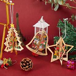 9 pièces 3 styles ornements de formes mélangées de noël en bois&nbsp;DIY-SZ0003-41