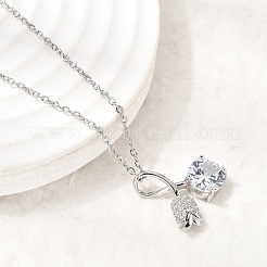 Collana da donna con ciondolo a forma di ciliegia in ottone con pavé di zirconi cubici trasparenti e catena a maglie in acciaio inossidabile 304.&nbsp;NJEW-H092-07P