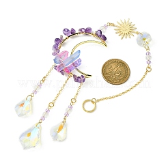 Décoration de pendentifs en améthyste naturelle et en verre&nbsp;HJEW-JM01479-03
