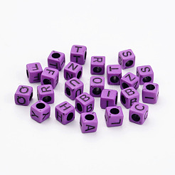 Gemischte Buchstaben undurchsichtige Acrylwürfelperlen&nbsp;X-SACR-S177-04
