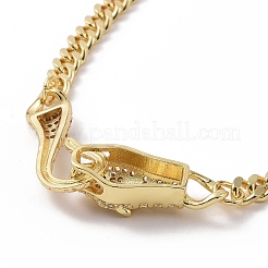 Collana con ciondolo leopardo in zirconi cubici con catene barbazzale in ottone da donna&nbsp;NJEW-G096-01G-03