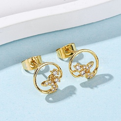 Latón micro pave aretes de circonita cúbica transparente&nbsp;EJEW-D328-04G-02