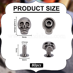 80 rivetto anti-collisione in lega di zinco a forma di teschio di Halloween&nbsp;TIBE-PH0002-54