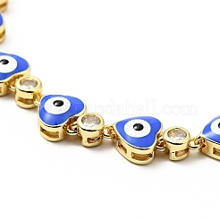Klares Kubisch Zirkonia & Emaille-Herz mit bösem Blick-Glieder-Schieber-Armband&nbsp;BJEW-A127-04G