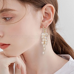 Orecchini a cerchio pendenti a grappolo di perle naturali&nbsp;EJEW-TA00202