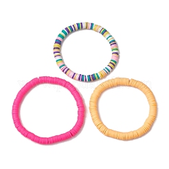 3 Uds. Conjuntos de pulseras elásticas con cuentas de disco de arcilla polimérica de 3 colores&nbsp;BJEW-JB10439-01
