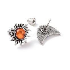 Orecchini asimmetrici sole e luna con perline in resina&nbsp;EJEW-B015-01