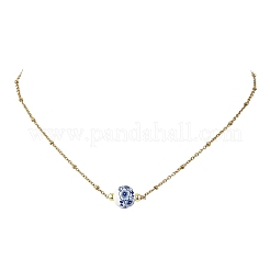 Collier pendentif rond en porcelaine imprimée de fleurs&nbsp;NJEW-JN06473