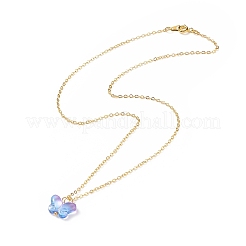 5 pièces 5 colliers pendentif papillon en verre de couleur sertis de chaînes de câble en laiton pour les femmes&nbsp;NJEW-JN04091