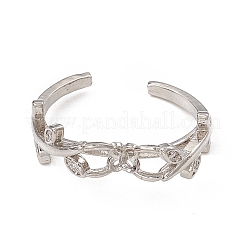 Montatura per anello a polsino aperto in ottone placcato con zirconi cubici trasparenti&nbsp;KK-G455-12P