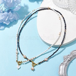Collana con ciondolo a forma di cuore di perle naturali da 2 pz&nbsp;NJEW-MZ00024