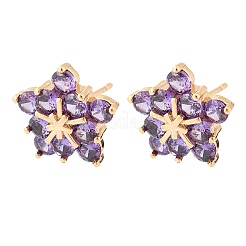 Pendientes de tuerca de circonita cúbica micro pavé de latón con flor para mujer&nbsp;EJEW-G428-28B-03