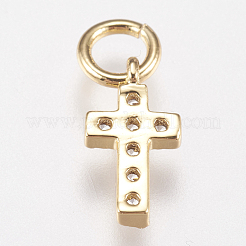 Messing Micro Pave Zirkonia kleine Kreuz Charms&nbsp;ZIRC-E147-62G