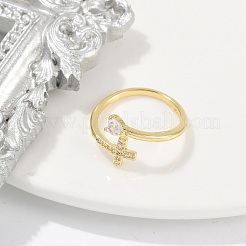 Gestellplattierung Kreuz & Herz Messing Micro Pave Zirkonia Manschettenringe für Damen&nbsp;RJEW-M028-63G