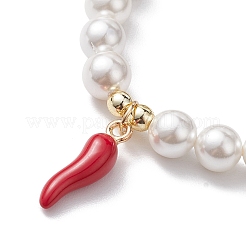 Bracelets extensibles en perles de lave naturelles rondes de 8 mm et perles de coquillage&nbsp;BJEW-JB10243