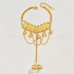 Élégant bracelet à breloques floral en laiton du Moyen-Orient avec chaînes à pièces&nbsp;TF1222