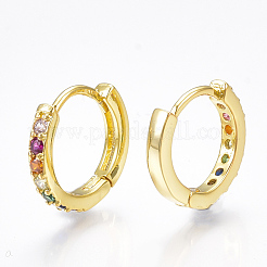 Latón micro pavimenta circonio cúbico pendientes de aro huggie&nbsp;X-EJEW-S201-40G
