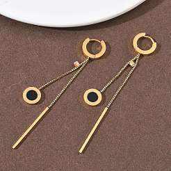 Orecchini a cerchio con nappa rotonda piatta e strass in acciaio inossidabile 304&nbsp;EJEW-G453-02G