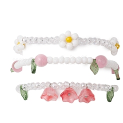 3 pz 3 colori set di bracciali con ciondoli in acrilico per le donne&nbsp;BJEW-TA00577-02