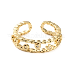 Anelli aperti da donna con micro pavé di zirconi cubici in ottone placcato a cremagliera&nbsp;RJEW-U026-03G-03