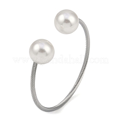 Braccialetti aperti con perline rotonde in acciaio inossidabile 304 e plastica&nbsp;BJEW-M042-04P